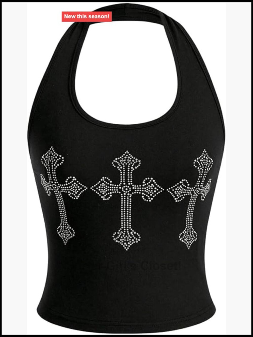 Floerns Rhinestone Cross Pattern Sleeveless Halter Neck Y2k Crop Tank Top
